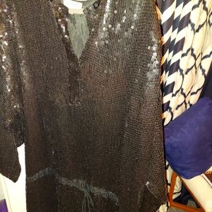 Sequin shirt with drawstring